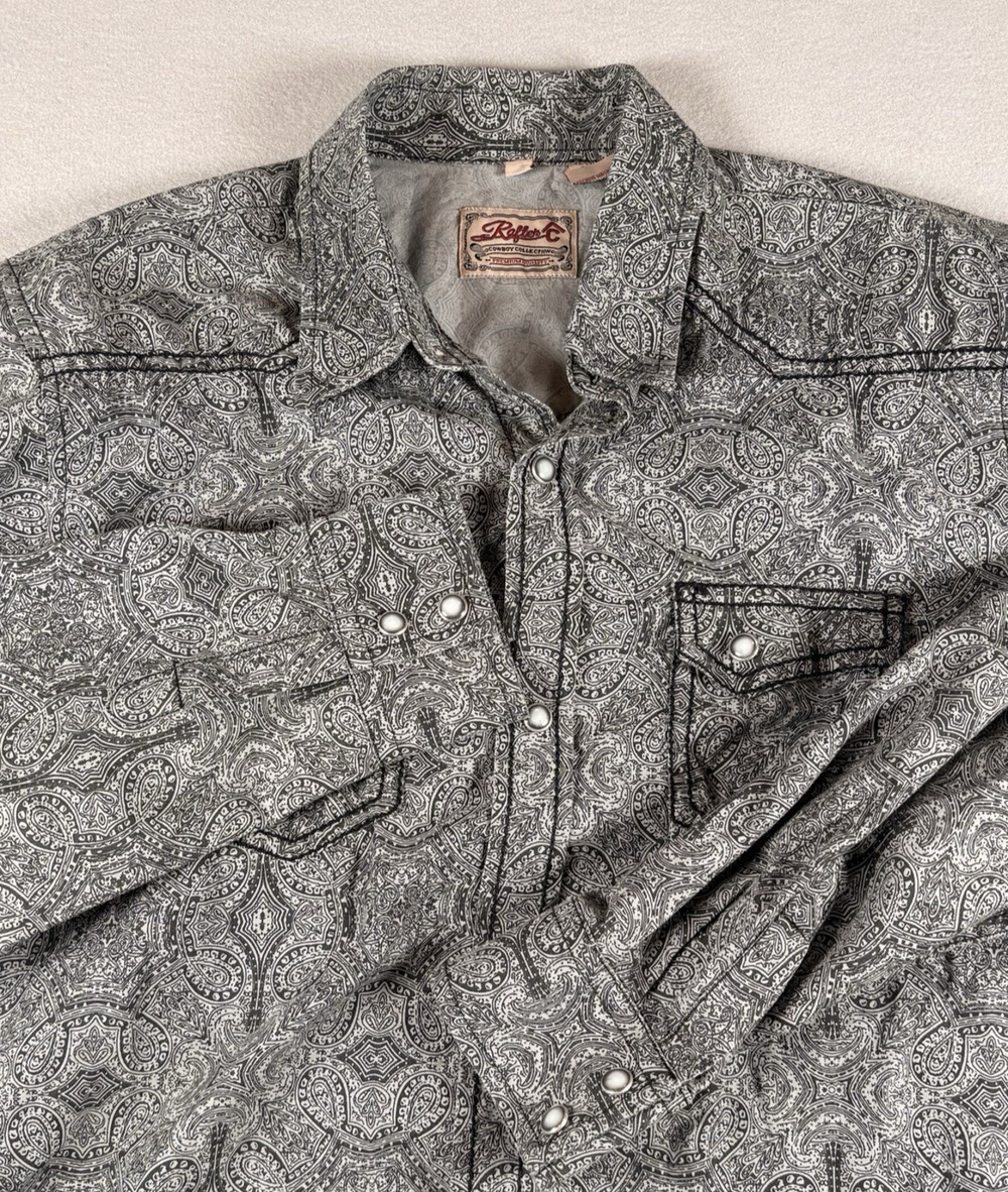 Rafter C Cowboy Collection Youth XXL Gray Paisley Pearl Snap Western Shirt